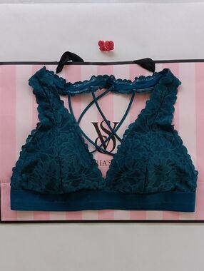 Victoria's Secret Teal Lace Strappy Bralette Size L